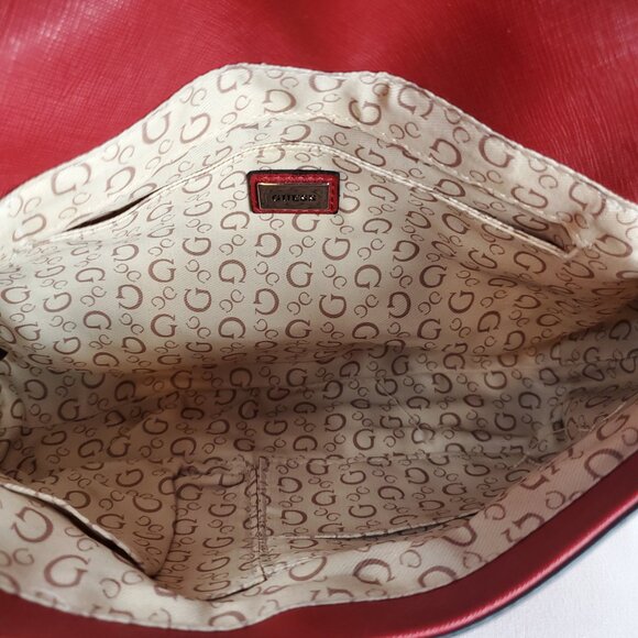 Guess Red Croc Textured Silver Chain Strap Shoulder Bag/Cross Body Purse - Picture 9 of 15